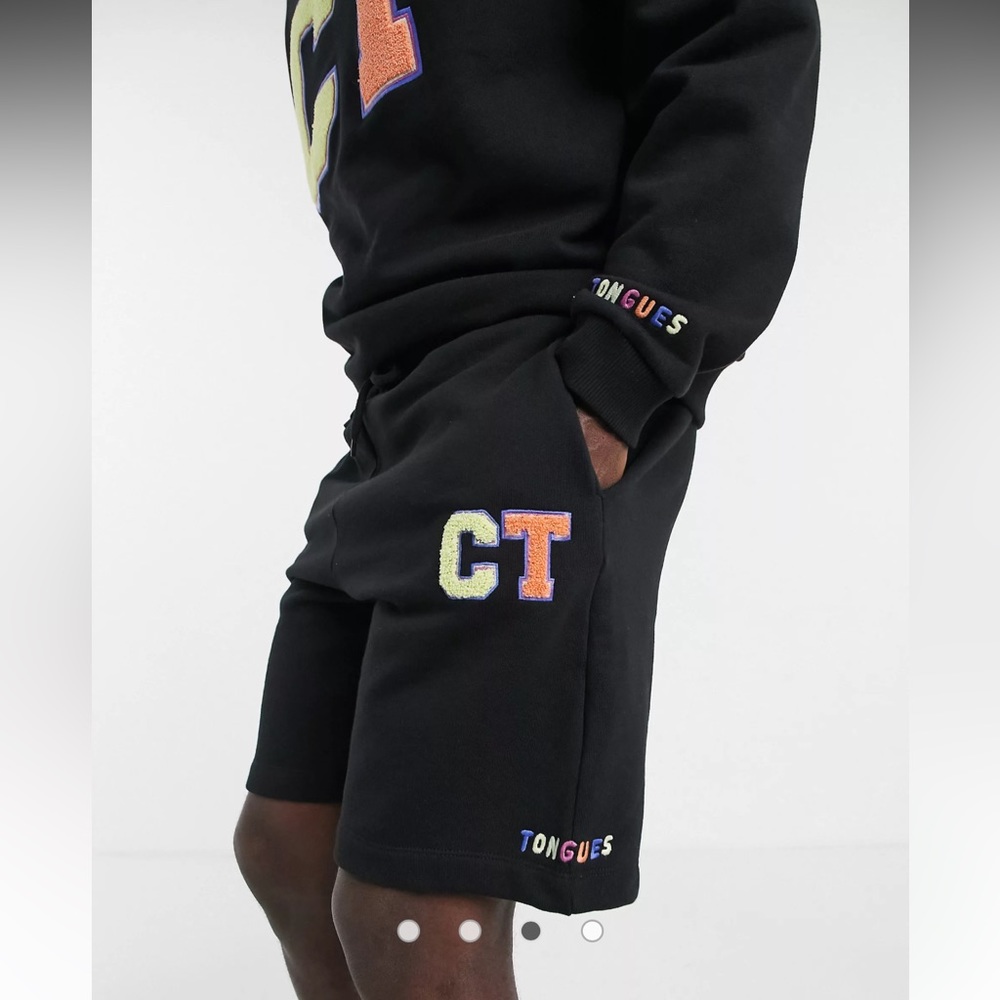 ASOS Crooked Tongues Embroidered Varsity Sweatshorts in Black